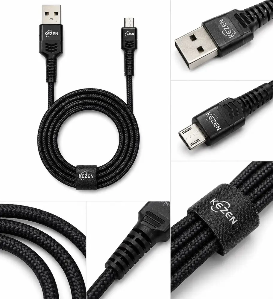کابل Micro USB KEZEN KZ-CA112، کابل شارژ سریع و انتقال داده 2.4A، روکش بافته شده مقاوم، طول 1 متر، مناسب گوشی‌ها و دستگاه‌های اندرویدی دارای درگاه Micro USB